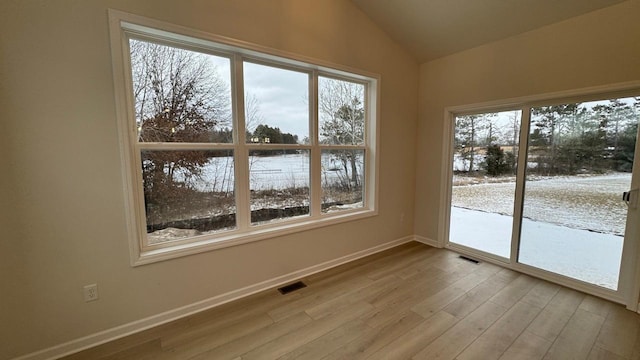 unfurnished sunroom featuring a wealth of natural light and lofted ceiling