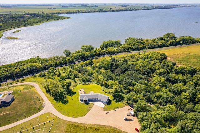 aerial view featuring a water view and a rural view