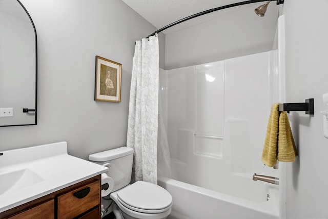 full bath featuring toilet, shower / bath combo, and vanity