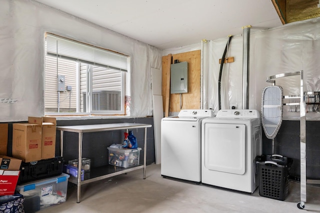 laundry area with laundry area, electric panel, and separate washer and dryer