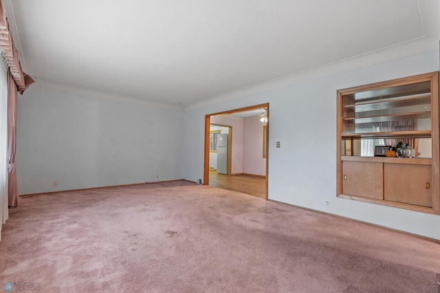 spare room featuring light carpet and ornamental molding