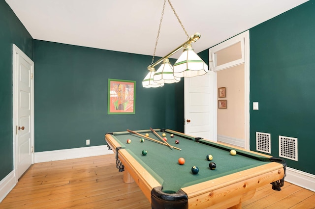 rec room with pool table and wood-type flooring