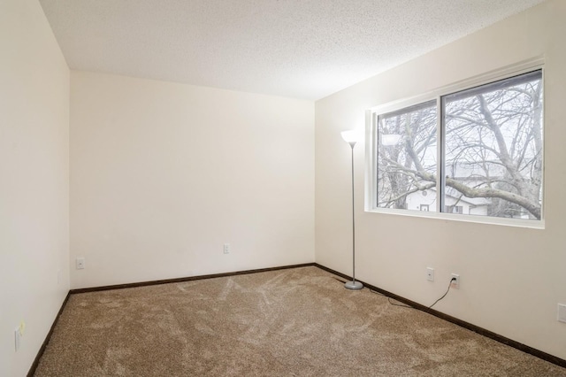 carpeted spare room with a textured ceiling