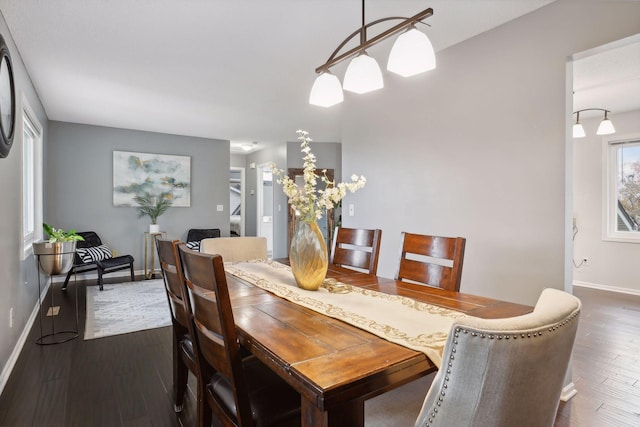 dining area featuring dark wood-type flooring