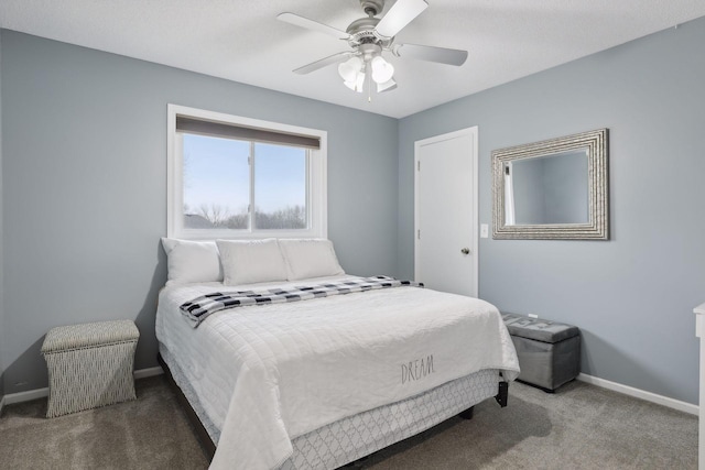 bedroom featuring carpet and ceiling fan