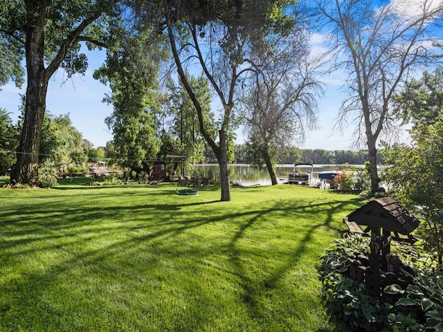 view of yard with a water view