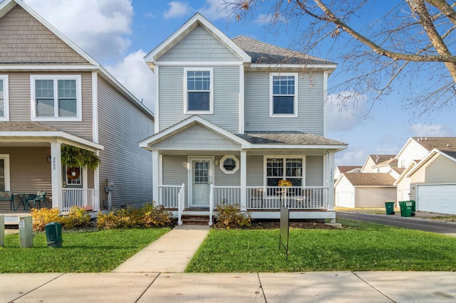 view of front of home featuring a porch and a front yard