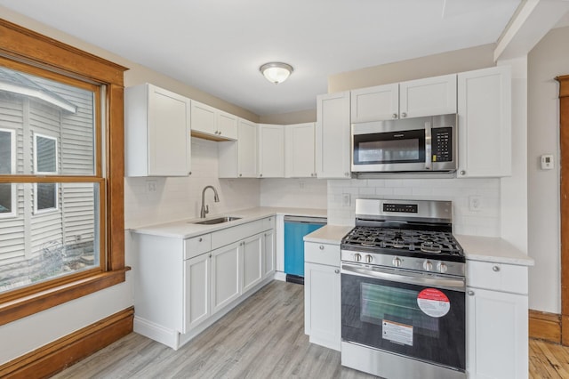 kitchen featuring light hardwood / wood-style floors, sink, white cabinetry, and stainless steel appliances