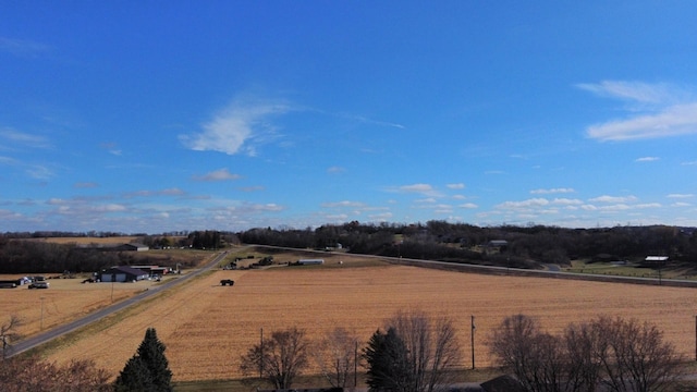 birds eye view of property featuring a rural view