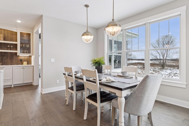 dining area featuring dark wood-type flooring