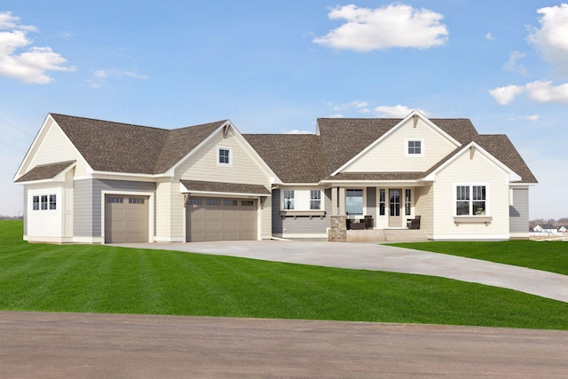 14320 47th St N, Stillwater, MN 55082 - view of front facade featuring a porch, a garage, concrete driveway, a front lawn, and roof with shingles