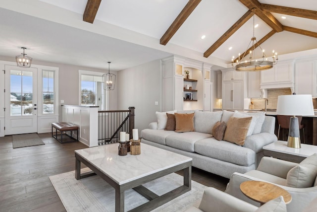 14320 47th St N, Stillwater, MN 55082 - living room featuring a chandelier, wood finished floors, and recessed lighting