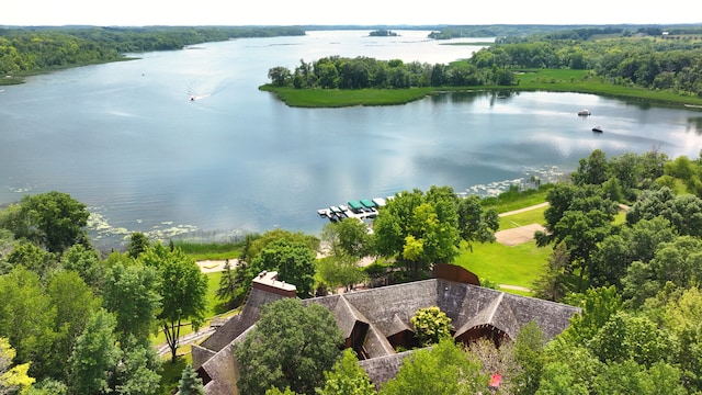 aerial view with a water view