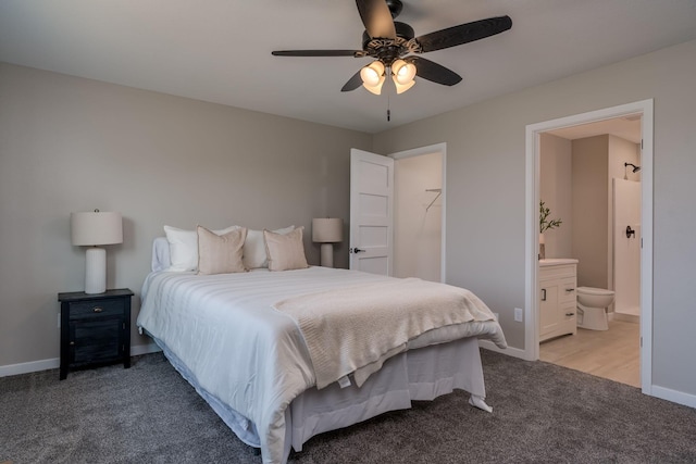 3104 Scotch Ln, Mankato, MN 56001 - bedroom featuring light carpet, baseboards, ensuite bathroom, and ceiling fan