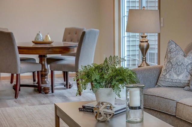 dining area with light hardwood / wood-style flooring