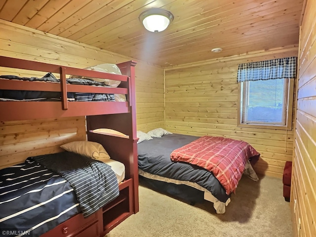 bedroom with wooden walls and wooden ceiling