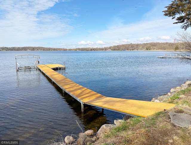 view of dock with a water view
