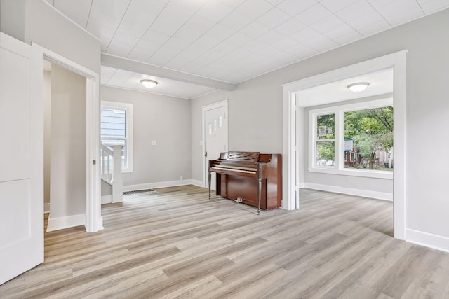 interior space featuring light wood-style floors, plenty of natural light, and baseboards