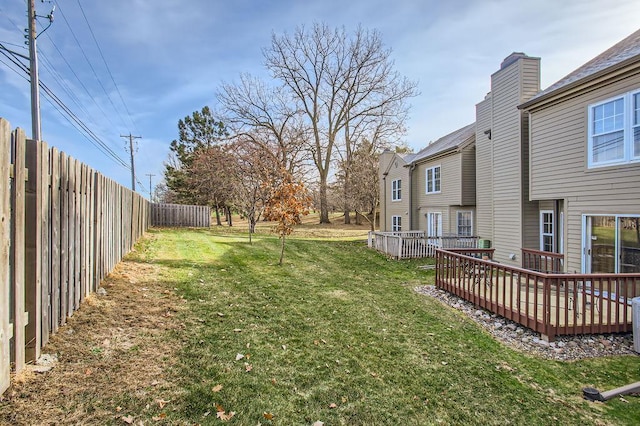 view of yard with a wooden deck