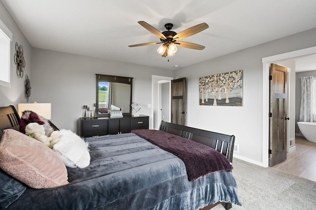 bedroom featuring ceiling fan and wood-type flooring