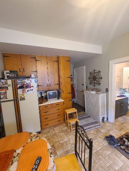 kitchen with white fridge