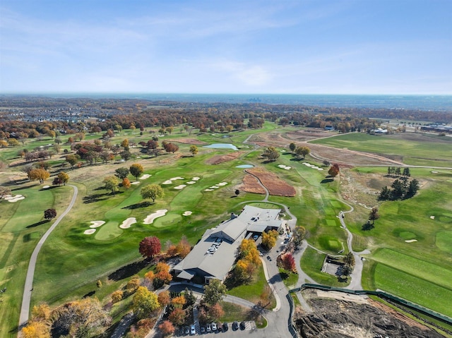 drone / aerial view with view of golf course