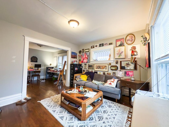 living room featuring dark hardwood / wood-style floors