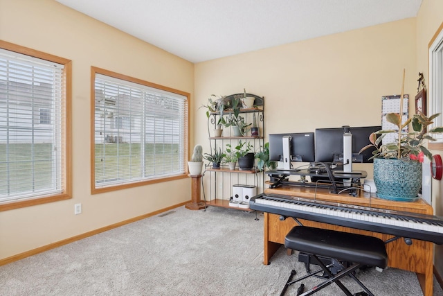 view of carpeted home office