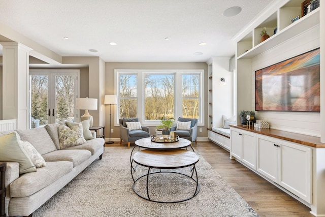 21360 Christmas Ln, Shorewood, MN 55331 - living area featuring french doors, light wood-style flooring, and plenty of natural light