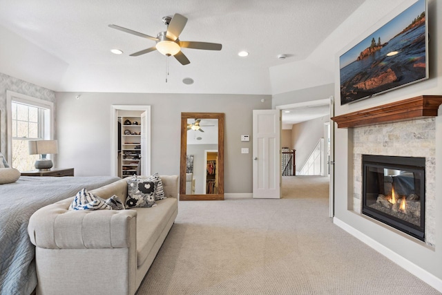 21360 Christmas Ln, Shorewood, MN 55331 - bedroom featuring baseboards, light carpet, recessed lighting, a spacious closet, and a ceiling fan