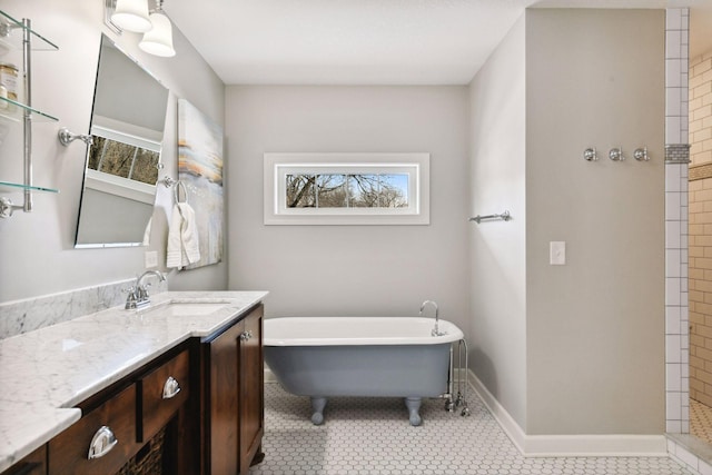 21360 Christmas Ln, Shorewood, MN 55331 - full bathroom with a soaking tub, baseboards, and vanity