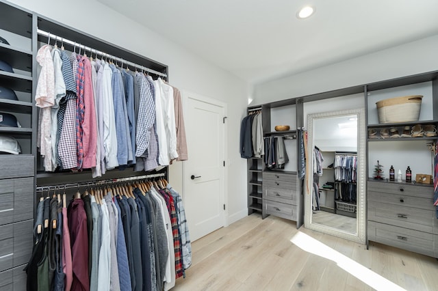 spacious closet featuring light hardwood / wood-style floors