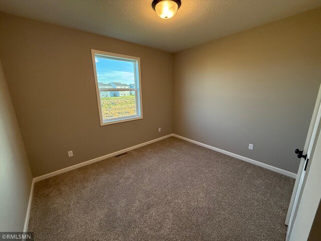 empty room featuring carpet and a textured ceiling