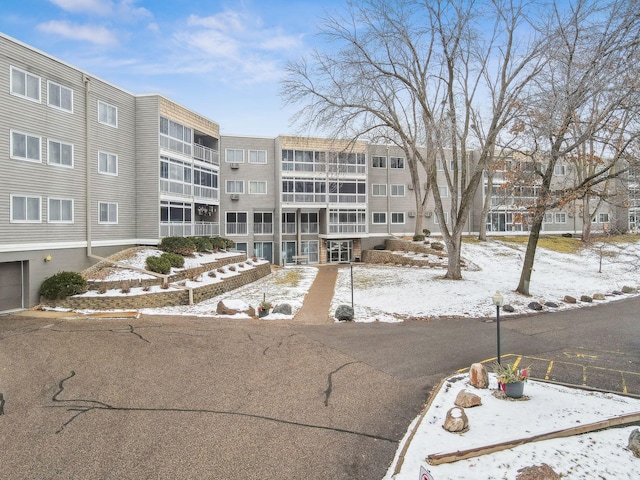 view of snow covered property