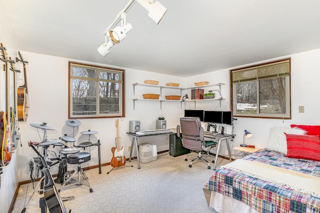 bedroom featuring baseboards and carpet