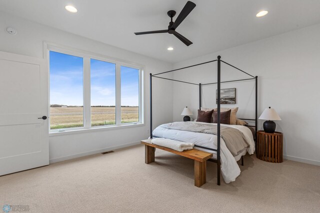 bedroom with carpet flooring and ceiling fan