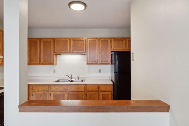 kitchen with black fridge and sink