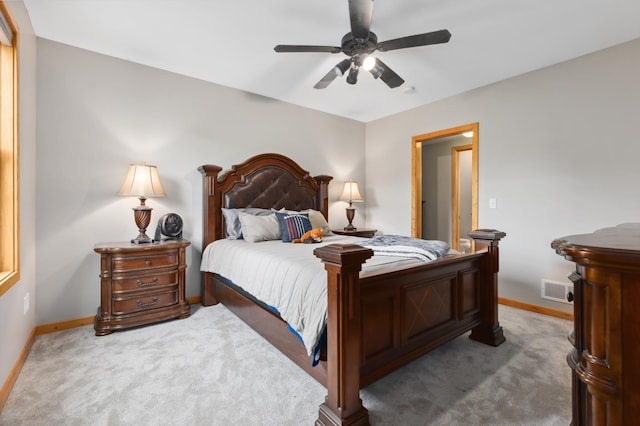 bedroom featuring carpet flooring and ceiling fan