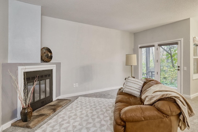 7037 110th Street Cir Unit 14, Bloomington, MN 55438 - living area with carpet floors, baseboards, a textured ceiling, and a glass covered fireplace