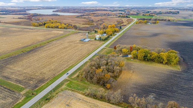 bird's eye view with a rural view and a water view