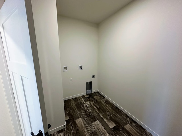 washroom featuring electric dryer hookup, hookup for a washing machine, and dark hardwood / wood-style flooring