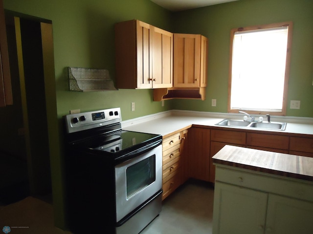 kitchen with sink and stainless steel range with electric cooktop