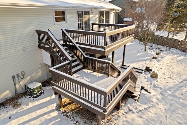 view of snow covered deck