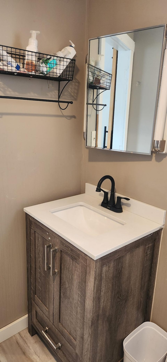 bathroom featuring wood-type flooring and vanity