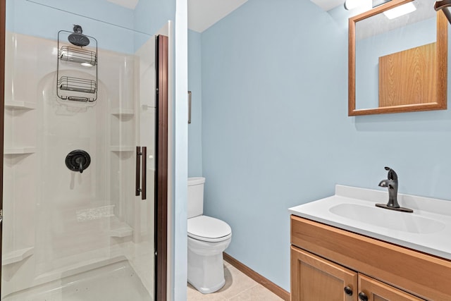 6972 360th St, North Branch, MN 55056 - full bathroom with a shower stall, toilet, vanity, and tile patterned flooring