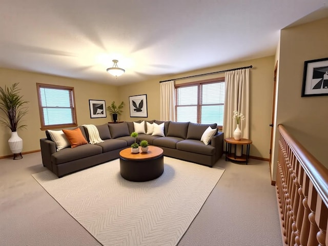 406 Rum River Dr, Princeton, MN 55371 - living room with light carpet, plenty of natural light, and baseboards