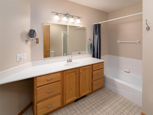 3781 Willowwood St SW, Prior Lake, MN 55372 - full bathroom with a bath, vanity, tile patterned flooring, and a shower with curtain