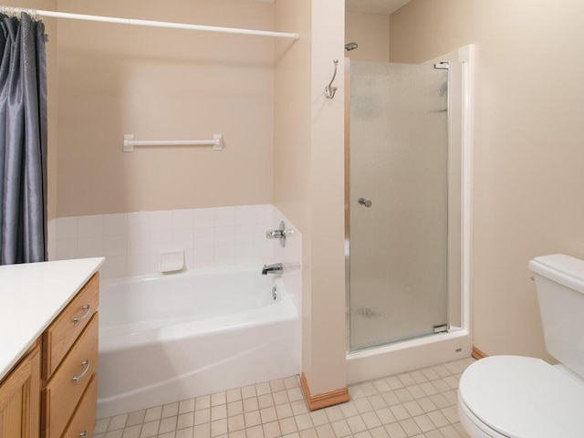 3781 Willowwood St SW, Prior Lake, MN 55372 - bathroom with a stall shower, vanity, a garden tub, and tile patterned flooring