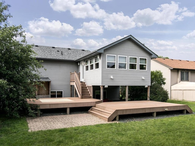 3781 Willowwood St SW, Prior Lake, MN 55372 - rear view of house with a wooden deck, a yard, stairs, and roof with shingles