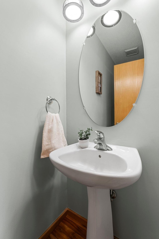 bathroom with hardwood / wood-style floors and sink